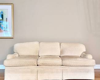 IVORY PATTERNED VELVET SOFA & LOVESEAT - LIVING ROOM - SITTING ROOM FURNITURE