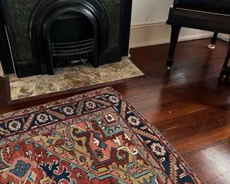 room-sized rug, piano (*mantle mirror not for sale)