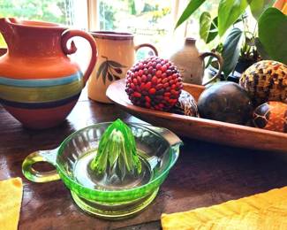 Vaseline Glass Juicer, Bread Bowls, Pottery