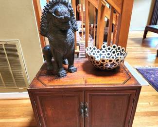 Foo Dog and Antique Oriental Cabinet
