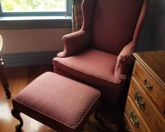 Wingback arm chair with matching ottoman