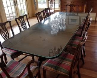Formal dining table seats 12; includes two additional leaves, not shown