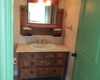 European bath vanity with matching wall mirror 