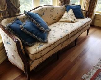 Charming floral print upholstered Chippendale settee