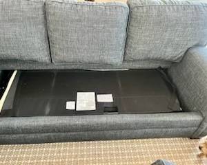 Queen sleeper sofa and sectional mfg. by Huntington House March 2023! NOTE: couch is navy, although it looks gray in this photo