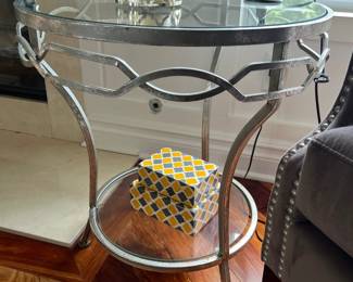 metallic silver brushed chrome vanity side end table