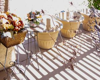 Outdoor decorations and various planter pots