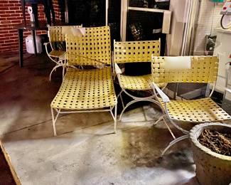 MCM Vintage Yellow and White Wrought Iron Patio Furniture 
