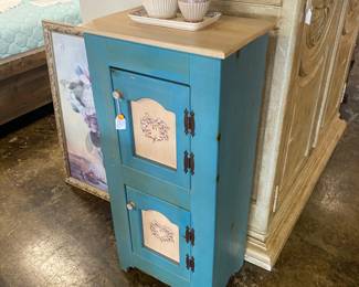2-Door Teal Colored Wooden Cabinet
