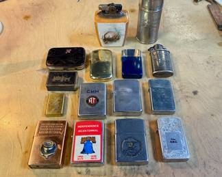 Assortment of LIGHTERS, Match Holders, and a C.1920'S Metal COLGATE Shaving Stick Container, New York, USA