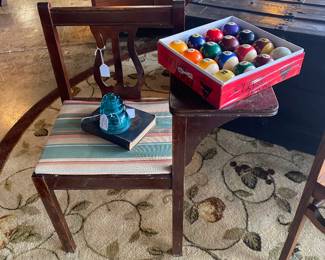 Mahogany Telephone Conversation Seat and Vintage Pool Balls