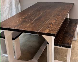 Found at Playing Hookey Antiques, 6 foot hand made HEAVY farm house table with benches
