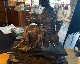 c.1880-1900's Bronze Statue of Lady sitting on vanity chair 
