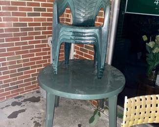 Green Round Patio Table with 4 Chairs