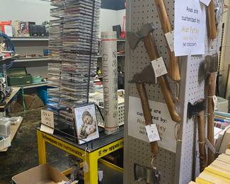 Lots of vintage CD's and Hatchets and Axes customized by Alan Farley of Soddy Daisy, TN (no discount on axes)
