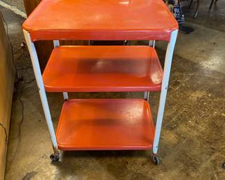 c.1950's Orange 3-Tier Rolling Cart
