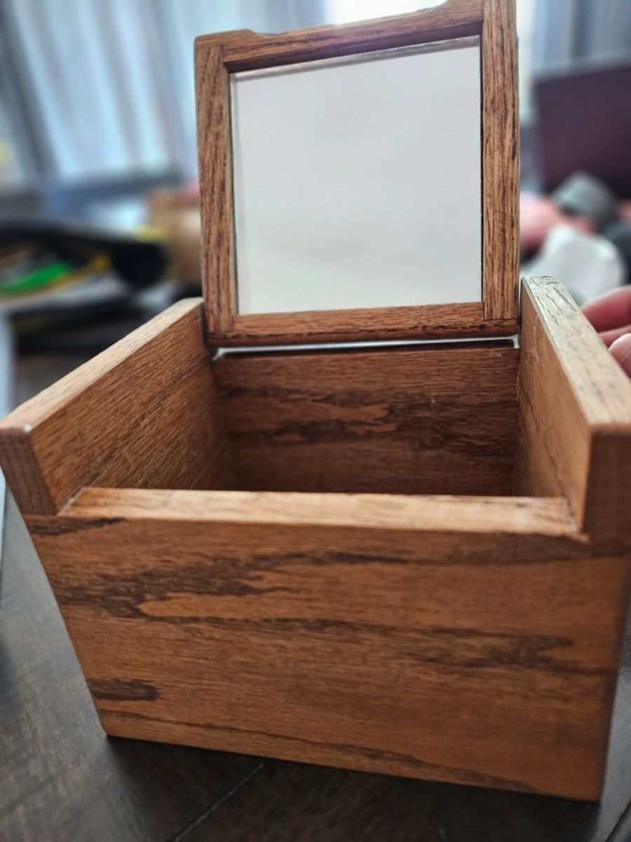 Handmade Wooden Jewelry Box. Tile & Mirror 