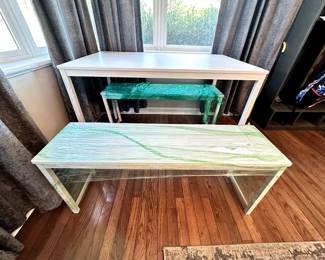 Two White Kitchen Table Benches