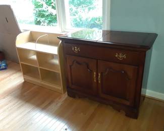 Wooden book shelf/kitchen organizer, small cherry wood cabinet