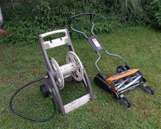 Fiscker manuel lawn mower, hose reel