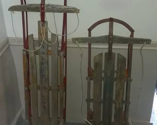 Two wooden sleds