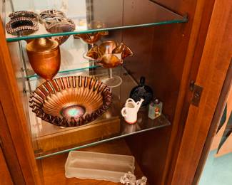 Misc: 
Hand painted china, Gobel figurines, carnival glass, mercury glass, Nortake, antique books