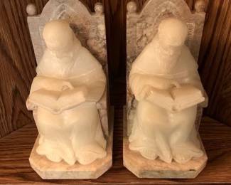 Marble and Alabaster Monk Bookends