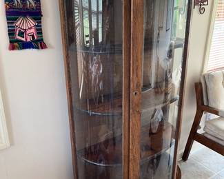 Solid Oak Breakfront Curio. 