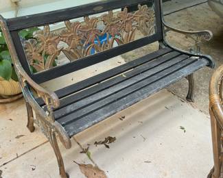 Heavy steel and wood setee