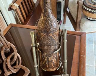 Leather incased wine bottle. Beautiful piece