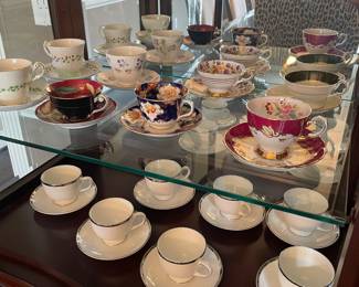 White with Sterling Wedgewood - "Sterling" - set of 12 available; English tea cups - 12 available