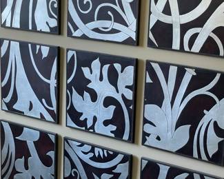 9 piece wood - silvered pattern wall art