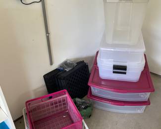 Metal drawers and plastic bins