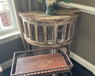 Demi-lune table and metal tray table