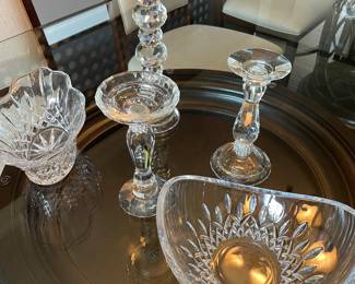 Waterford serving dish, pillar candle holders, and and more