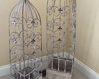 Pair of metal topiary planters