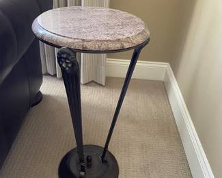 metal side "drink" table with marble top