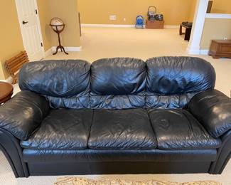 Leather couch - black - with attached cushions