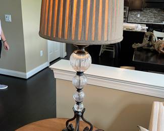 Table lamp - metal and glass with pleated shade (pair available)