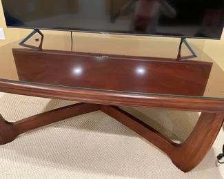 solid wood coffee table with glass protector top