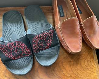 Air Jodan sandals, leather loafers