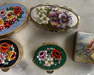 5-Vintage Pill /Trinket Boxes; 3-vintage Micro Mosaic and 2 Porcelain