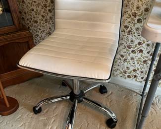Vintage White Leather Swivel Chair on Rollers
