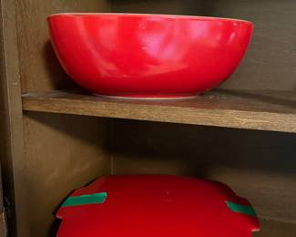 Vintage Red Pyrex Hostess Serving Bowls