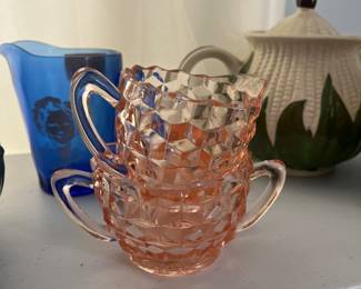 Pink Depression Glass Sugar and Cream Pitcher
