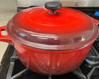 Red enamel cast iron Dutch oven