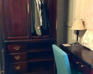 Kincaid Cherry Wood Armoire and Bombay Style Writing Table