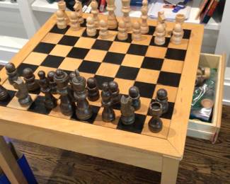 Chess table and set. Storage drawer $59