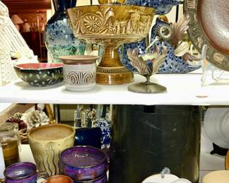 Vintage & modern signed pottery (some SOLD), misc. decor