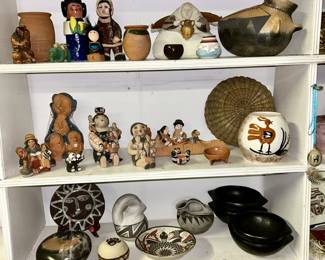 Native American, South American, Southwest pottery and, baskets & decor, (Story Teller figures are SOLD)